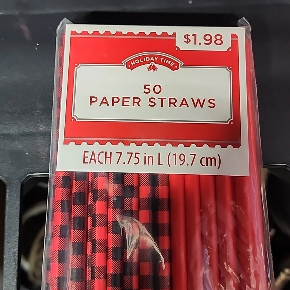 Holiday Time Red and Black Paper Straws - 50 Pack